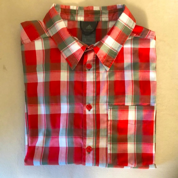 Adidas | Men's red checkered short sleeve shirt - Picture 2 of 8